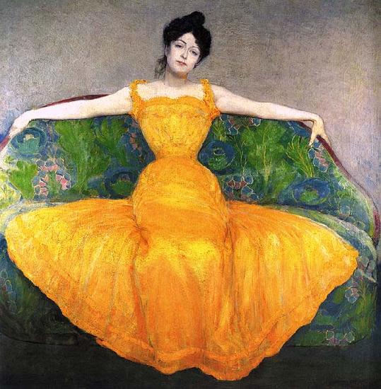 Max Kurzweil Mujer con un vestido amarillo Germany oil painting art